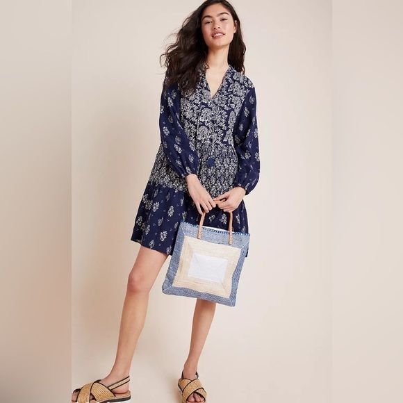 Anthropologie Dresses & Skirts - Anthropologie Maeve Carlita Navy Tiered Mixed Floral Cotton Dress NEW